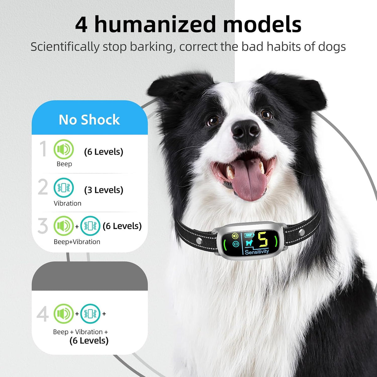 Dog Bark Collar, Rechargeable Smart Collar, Anti Barking Training Collar with 5 Adjustable Sensitivity Beep Vibration, Bark Collar for Large Medium Small Dogs (Black)