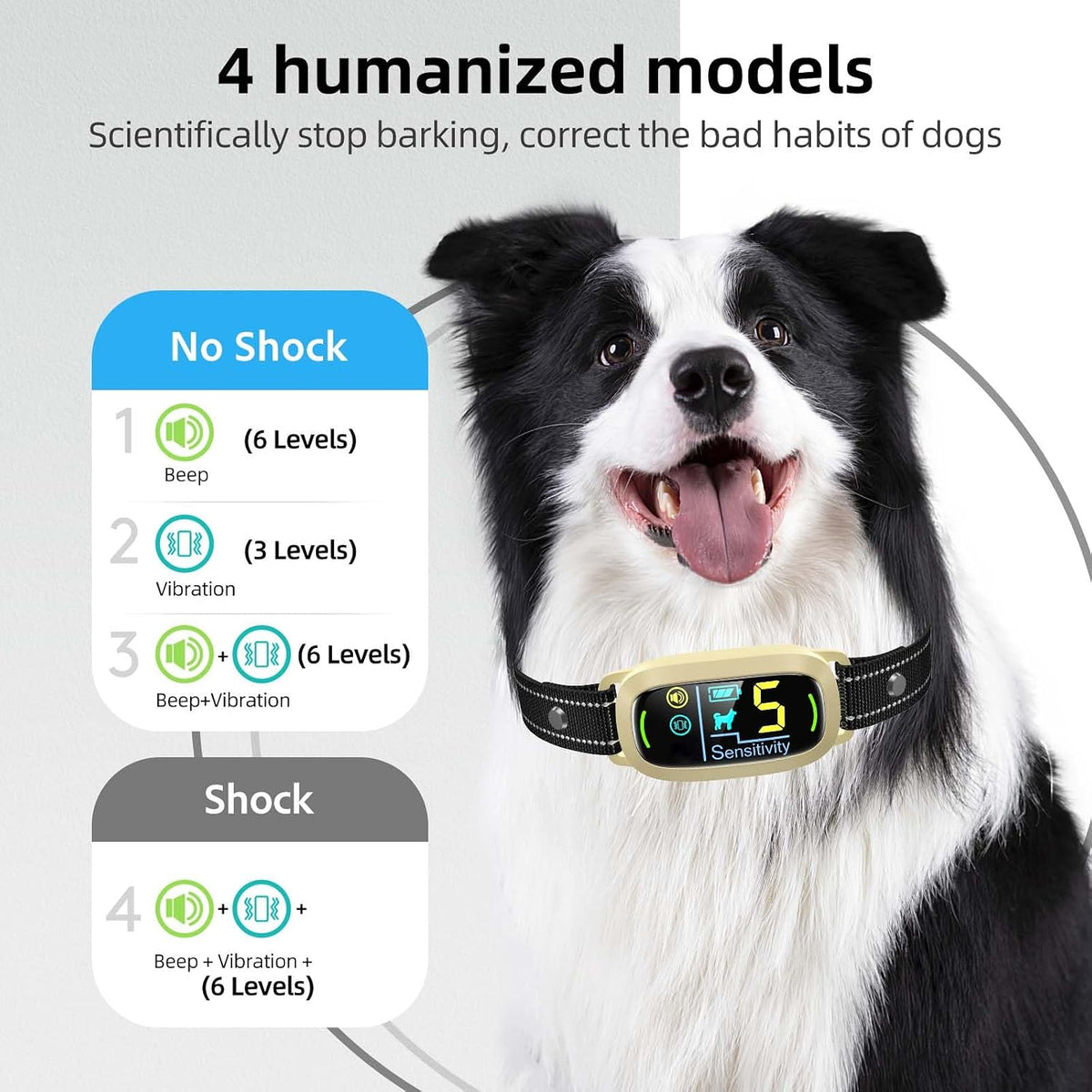 Dog Bark Collar, Rechargeable Smart Collar, Anti Barking Training Collar with 5 Adjustable Sensitivity Beep Vibration, Bark Collar for Large Medium Small Dogs (Black)