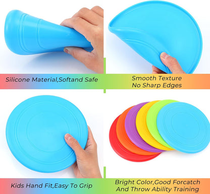 24pcs Pet Flying Disc 7 Inch Silicone Flying Disks Bulk for Dog Outdoor Backyard Lawn Sports, 6 Colors