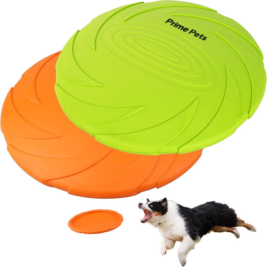 Dog Flying Disc, 2 Pack, 7 Inch, Durable Dog Toys, Natural Rubber Floating Flying Saucer for Water Pool Beach, Orange and Green