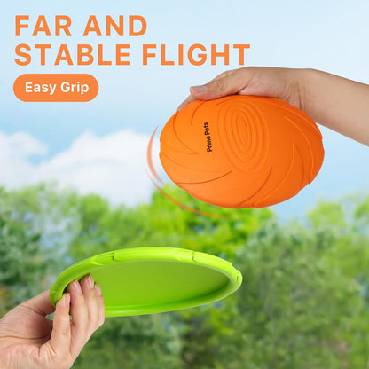 Dog Flying Disc, 2 Pack, 7 Inch, Durable Dog Toys, Natural Rubber Floating Flying Saucer for Water Pool Beach, Orange and Green