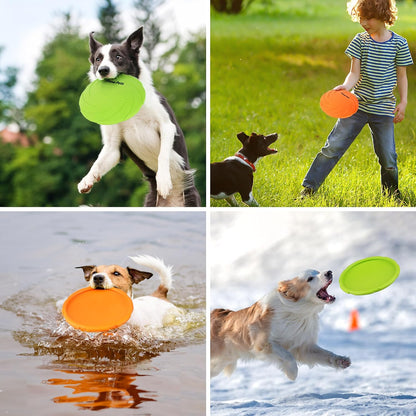 Dog Flying Disc, 2 Pack, 7 Inch, Durable Dog Toys, Natural Rubber Floating Flying Saucer for Water Pool Beach, Orange and Green