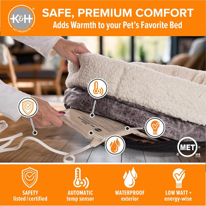 K&H Pet Bed Warmer, Safety Listed, Cat Heating Pad, Small 9x8.5in Tan