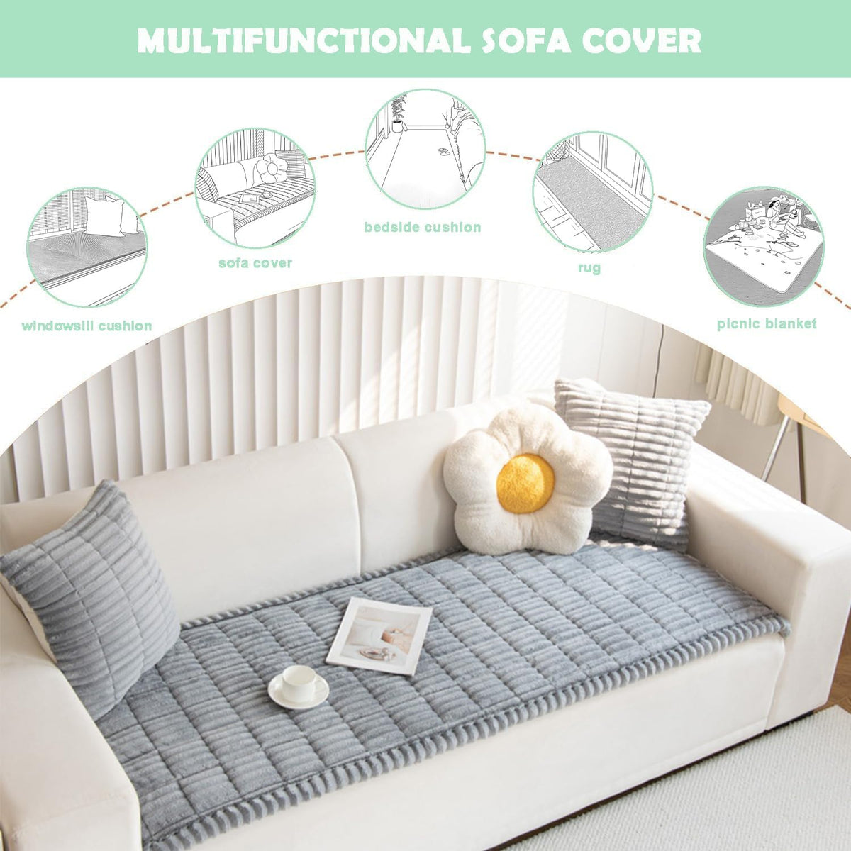 ZQFFB Couch Cover for Dogs Washable Non-Slip Pet Friendly Sofa Protector