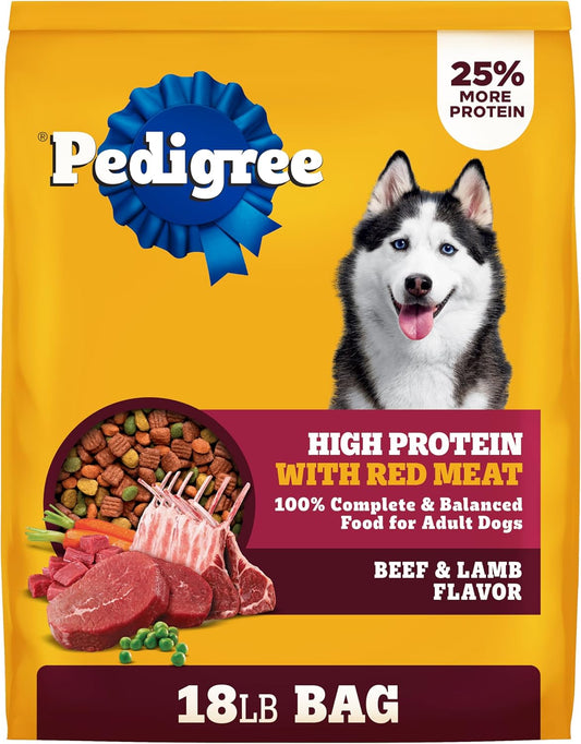 High Protein Adult Dry Dog Food, Beef and Lamb, 18 lb