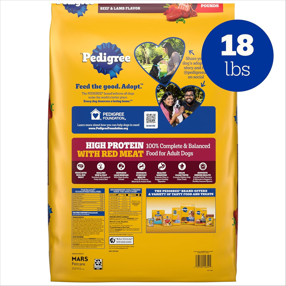 High Protein Adult Dry Dog Food, Beef and Lamb, 18 lb