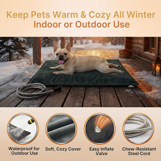 Outdoor Heated Pet Heating Pad for Medium Dogs & Cats, Waterproof Heated Bed with Auto Temp Control & Chew-Resistant Cord, Warm Bed for Pet Houses & Garages, 35W (19.6" x 15.7")