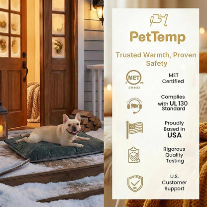 Outdoor Heated Pet Heating Pad for Medium Dogs & Cats, Waterproof Heated Bed with Auto Temp Control & Chew-Resistant Cord, Warm Bed for Pet Houses & Garages, 35W (19.6" x 15.7")