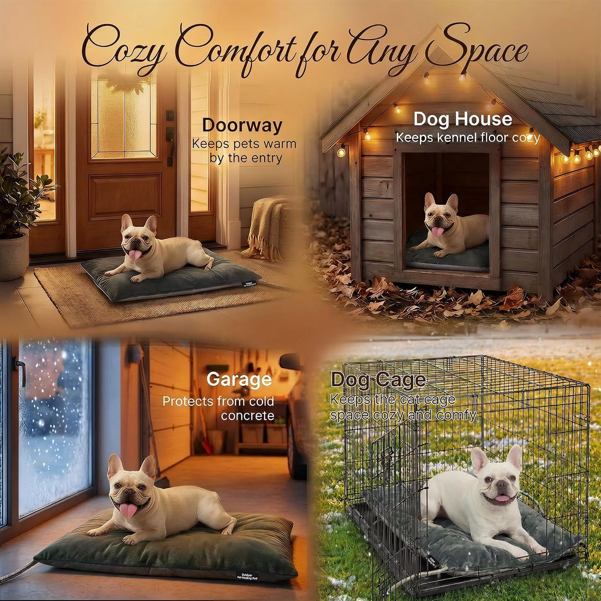 Outdoor Heated Pet Heating Pad for Medium Dogs & Cats, Waterproof Heated Bed with Auto Temp Control & Chew-Resistant Cord, Warm Bed for Pet Houses & Garages, 35W (19.6" x 15.7")