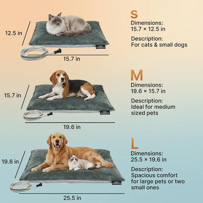 Outdoor Heated Pet Heating Pad for Medium Dogs & Cats, Waterproof Heated Bed with Auto Temp Control & Chew-Resistant Cord, Warm Bed for Pet Houses & Garages, 35W (19.6" x 15.7")