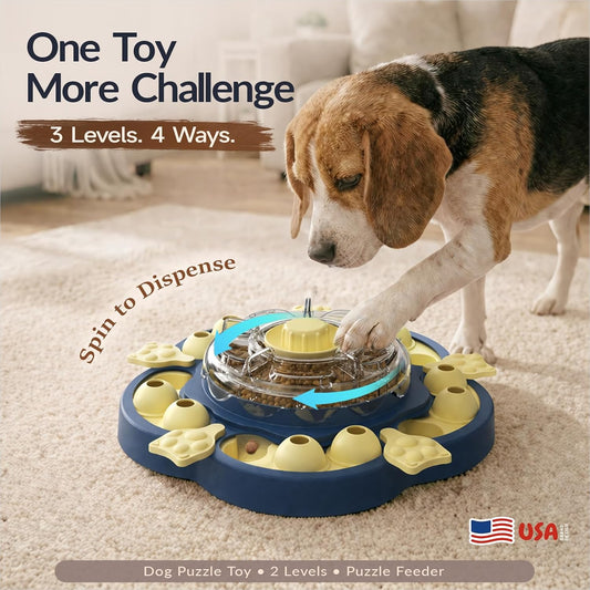 KADTC 3-Level Dog Puzzle Toy, Spin to Release Treat Dispenser & Slow Feeder