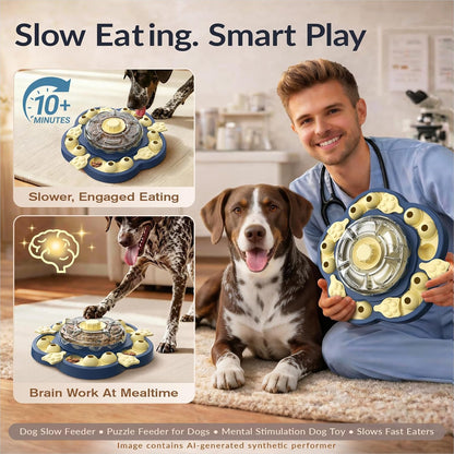 KADTC 3-Level Dog Puzzle Toy, Spin to Release Treat Dispenser & Slow Feeder