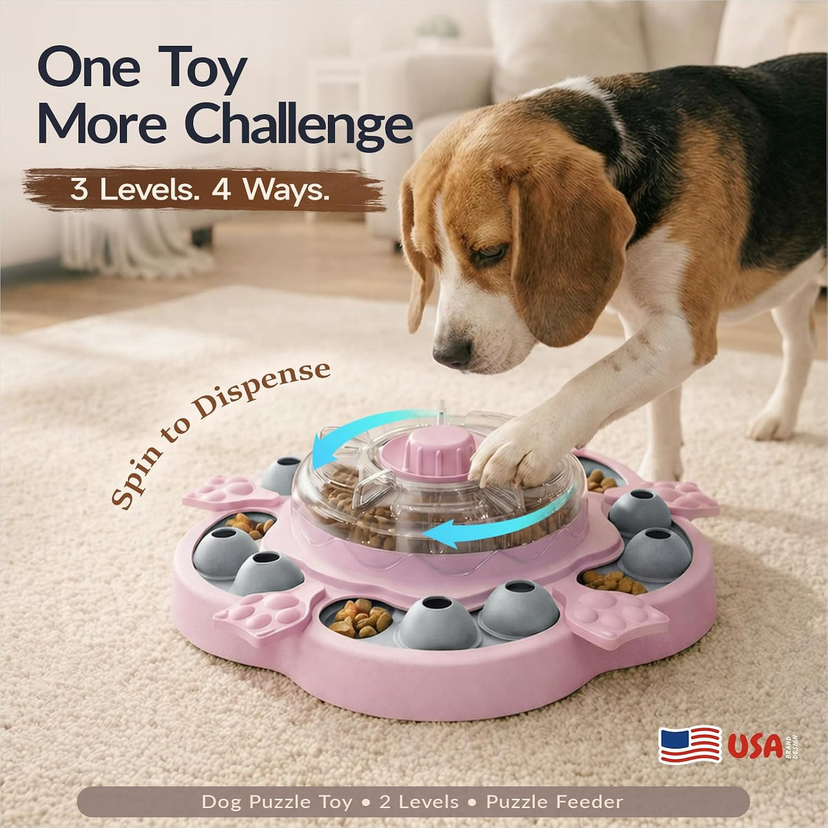 KADTC 3-Level Dog Puzzle Toy, Spin to Release Treat Dispenser & Slow Feeder