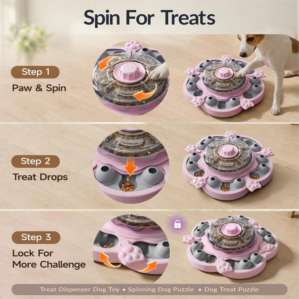 KADTC 3-Level Dog Puzzle Toy, Spin to Release Treat Dispenser & Slow Feeder