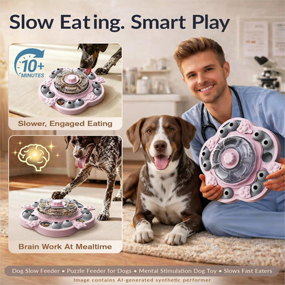 KADTC 3-Level Dog Puzzle Toy, Spin to Release Treat Dispenser & Slow Feeder