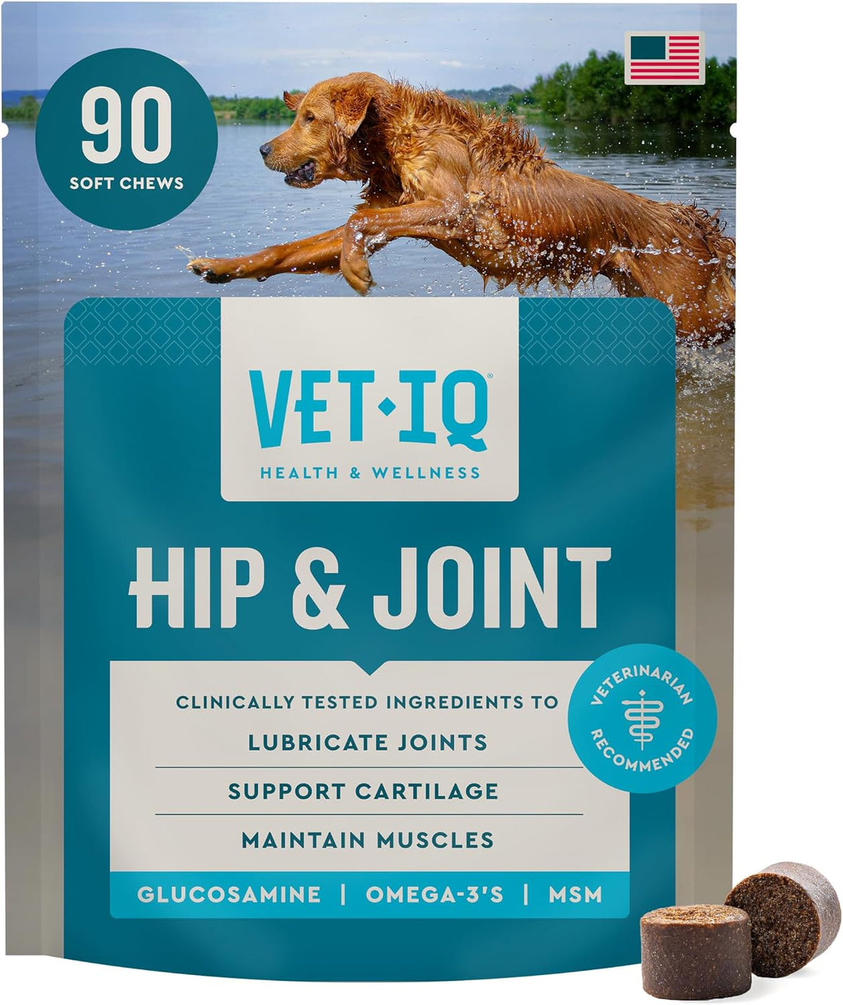 VetIQ Glucosamine Hip & Joint Supplement for Dogs, 180 Soft Chews, Joint Support Supplement with MSM and Krill, Dog Health Supplies Large & Small Breed, Chicken Flavored Chewables