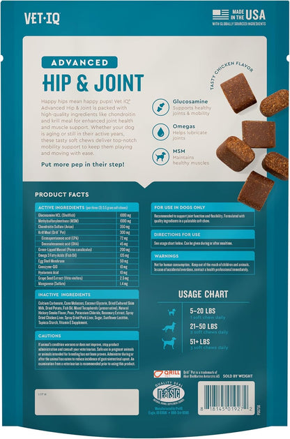 VetIQ Glucosamine Hip & Joint Supplement for Dogs, 180 Soft Chews, Joint Support Supplement with MSM and Krill, Dog Health Supplies Large & Small Breed, Chicken Flavored Chewables