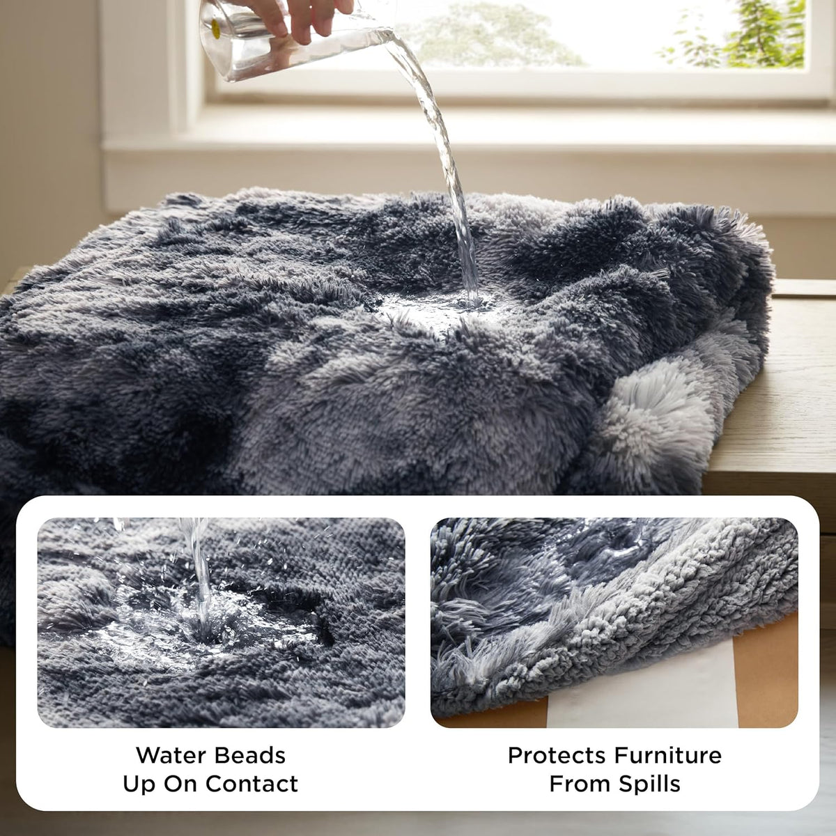 Waterproof Dog Blankets for Large Dogs, Fluffy Faux Fur, 50×60" | Plush Fuzzy Reversible Pet Blankets for Couch and Dog Bed, Soft Calming Throw Cat Blanket Washable, Dog Gift, Tie-dye Grey