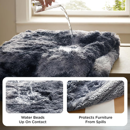 Waterproof Dog Blankets for Large Dogs, Fluffy Faux Fur, 50×60" | Plush Fuzzy Reversible Pet Blankets for Couch and Dog Bed, Soft Calming Throw Cat Blanket Washable, Dog Gift, Tie-dye Grey
