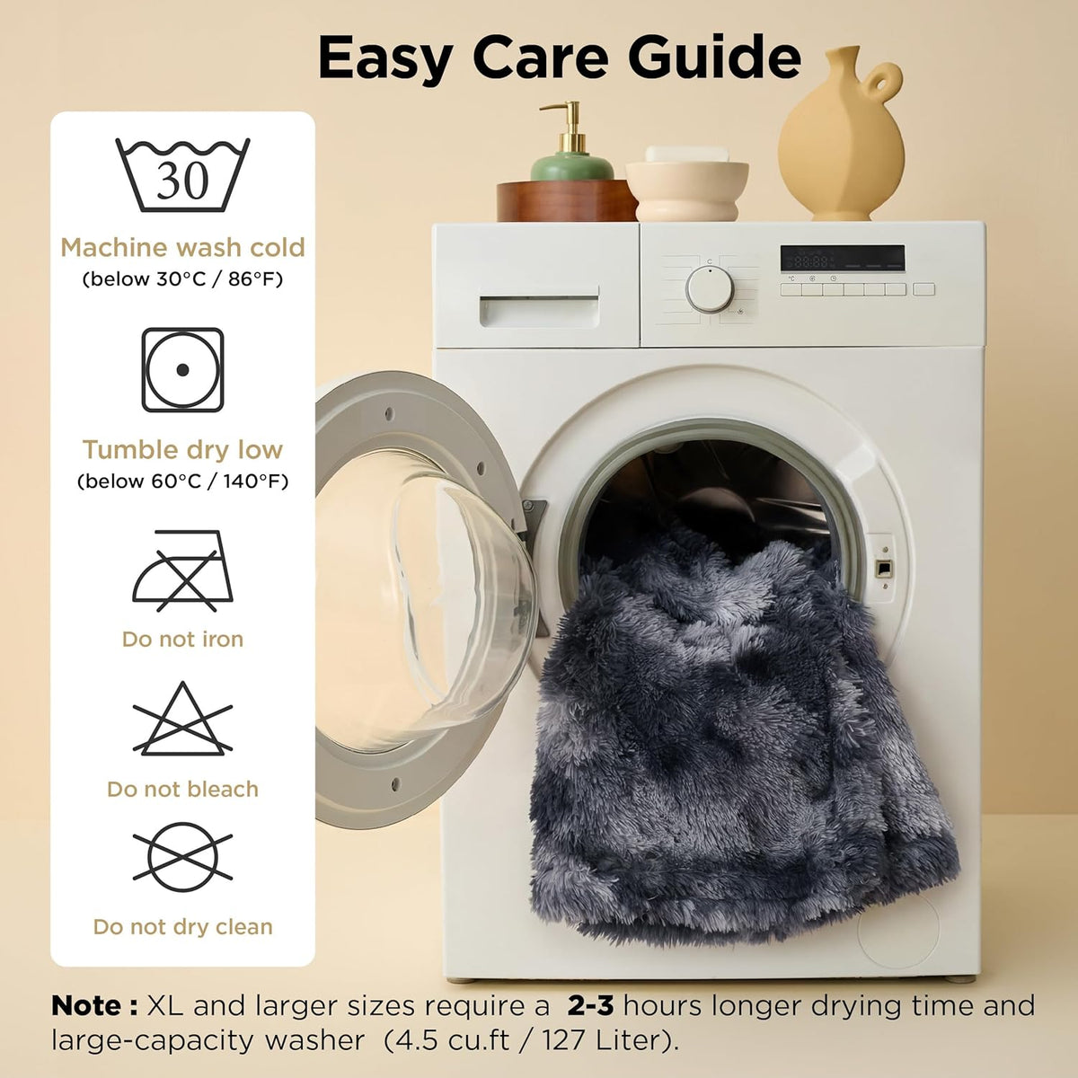 Waterproof Dog Blankets for Large Dogs, Fluffy Faux Fur, 50×60" | Plush Fuzzy Reversible Pet Blankets for Couch and Dog Bed, Soft Calming Throw Cat Blanket Washable, Dog Gift, Tie-dye Grey