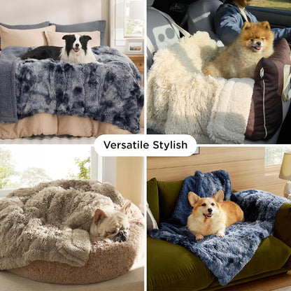 Waterproof Dog Blankets for Large Dogs, Fluffy Faux Fur, 50×60" | Plush Fuzzy Reversible Pet Blankets for Couch and Dog Bed, Soft Calming Throw Cat Blanket Washable, Dog Gift, Tie-dye Grey