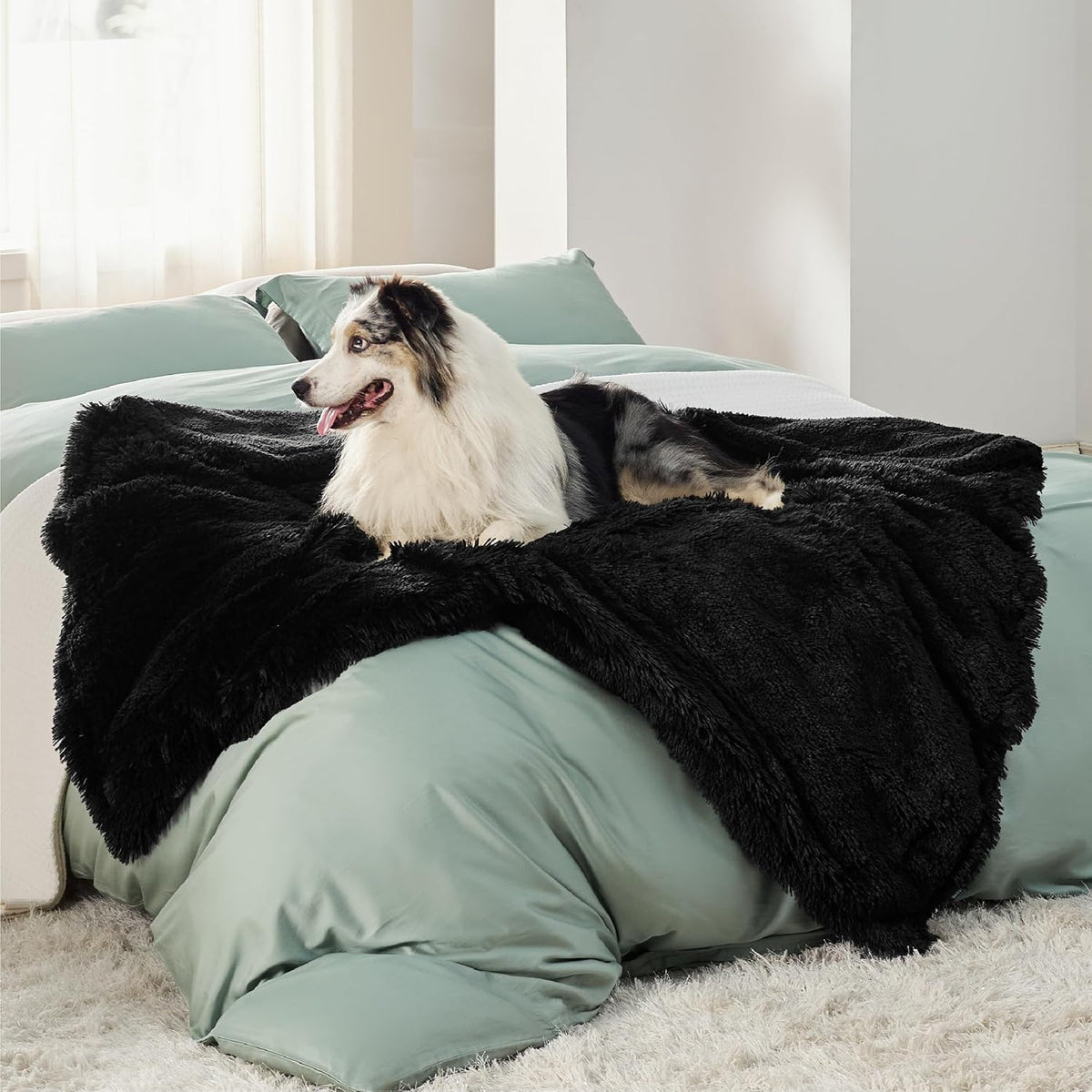 Waterproof Dog Blankets for Large Dogs, Fluffy Faux Fur, 50×60" | Plush Fuzzy Reversible Pet Blankets for Couch and Dog Bed, Soft Calming Throw Cat Blanket Washable, Dog Gift, Tie-dye Grey