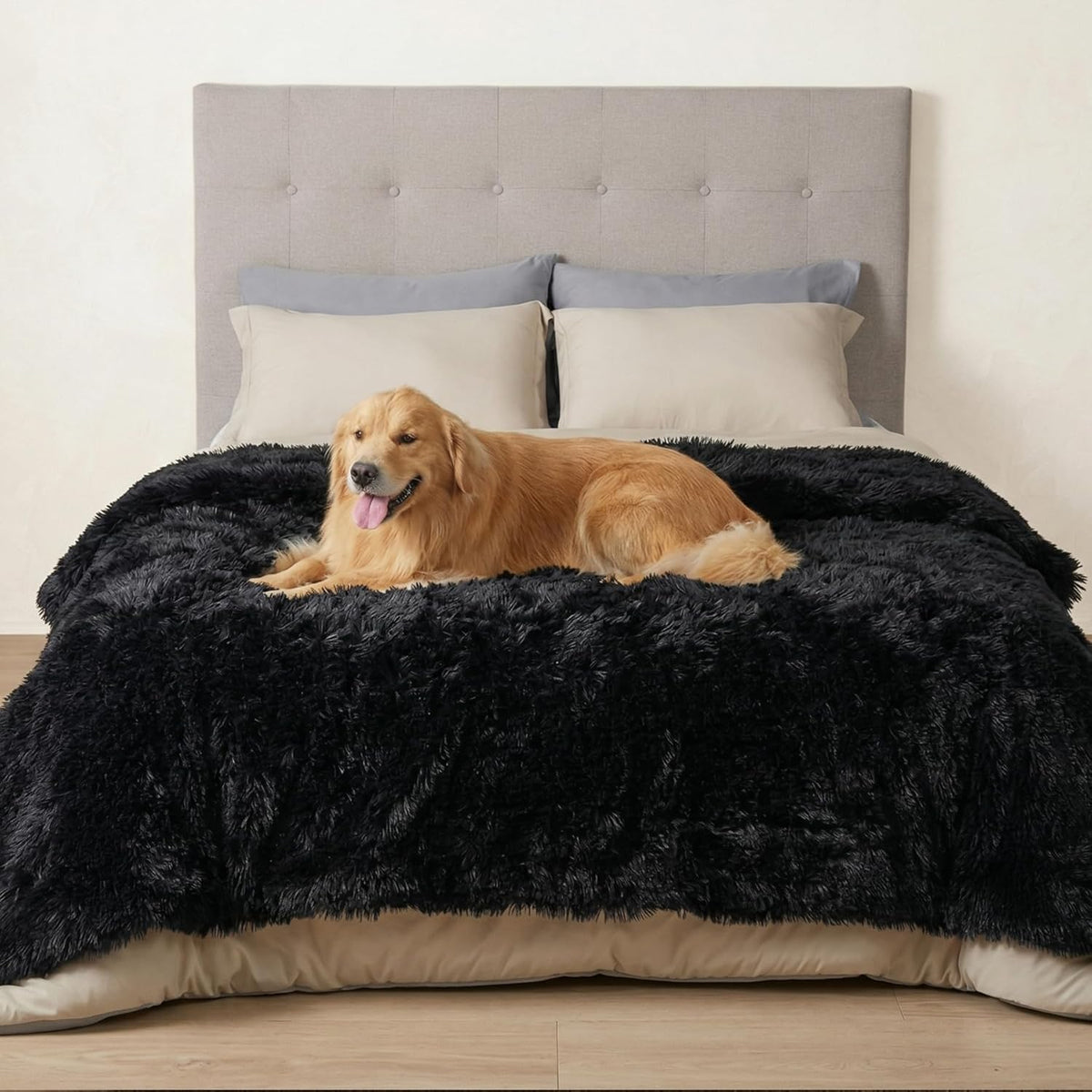 Waterproof Dog Blankets for Large Dogs, Fluffy Faux Fur, 50×60" | Plush Fuzzy Reversible Pet Blankets for Couch and Dog Bed, Soft Calming Throw Cat Blanket Washable, Dog Gift, Tie-dye Grey
