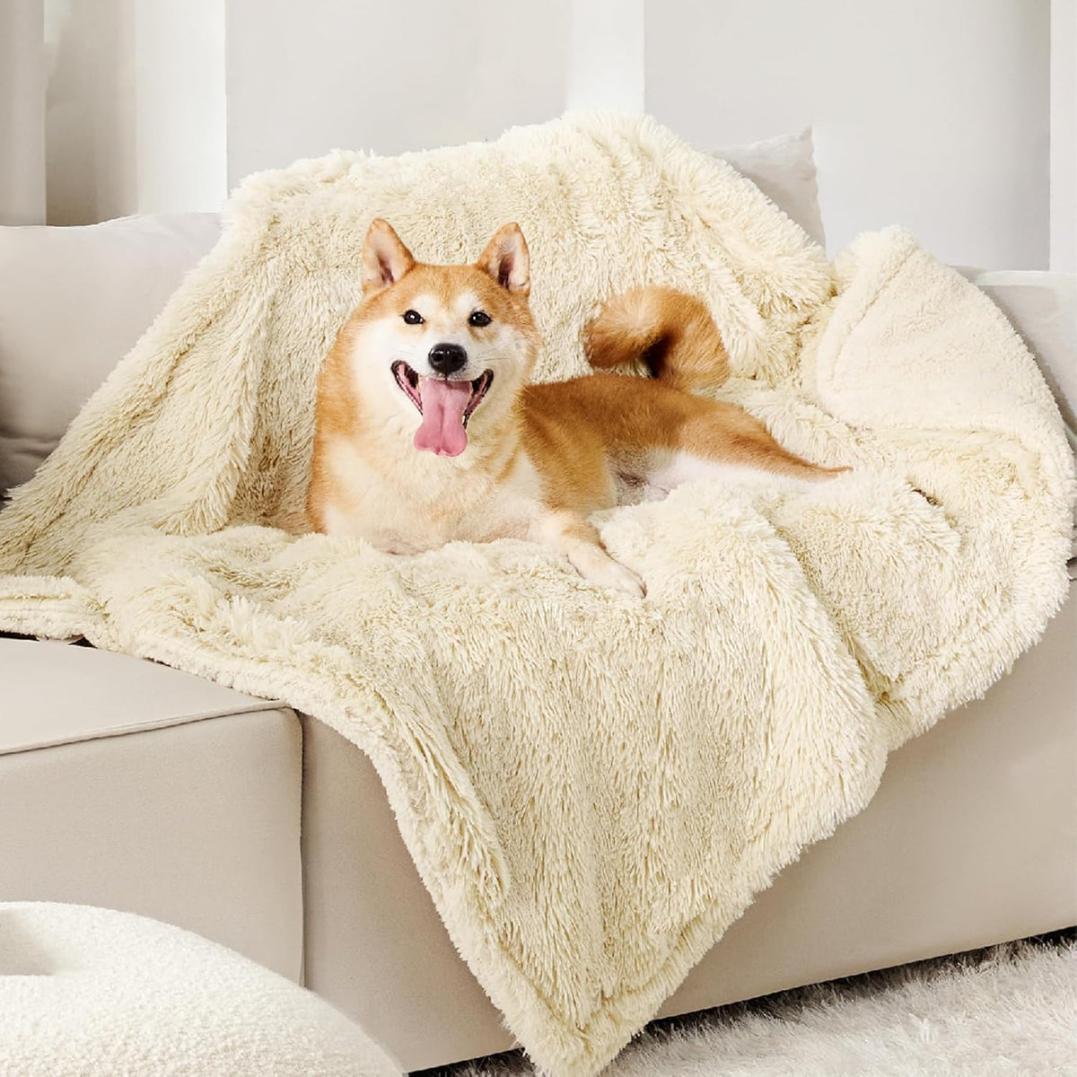 Waterproof Dog Blankets for Large Dogs, Fluffy Faux Fur, 50×60" | Plush Fuzzy Reversible Pet Blankets for Couch and Dog Bed, Soft Calming Throw Cat Blanket Washable, Dog Gift, Tie-dye Grey