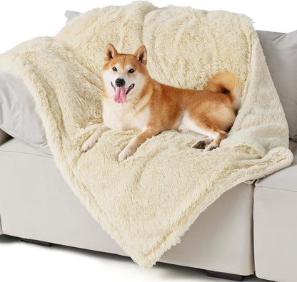 Waterproof Dog Blankets for Large Dogs, Fluffy Faux Fur, 50×60" | Plush Fuzzy Reversible Pet Blankets for Couch and Dog Bed, Soft Calming Throw Cat Blanket Washable, Dog Gift, Tie-dye Grey