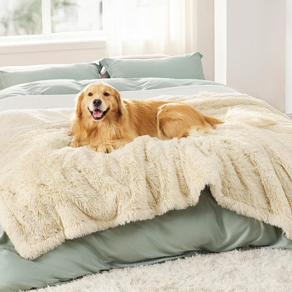Waterproof Dog Blankets for Large Dogs, Fluffy Faux Fur, 50×60" | Plush Fuzzy Reversible Pet Blankets for Couch and Dog Bed, Soft Calming Throw Cat Blanket Washable, Dog Gift, Tie-dye Grey
