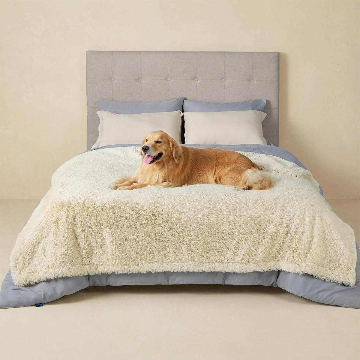 Waterproof Dog Blankets for Large Dogs, Fluffy Faux Fur, 50×60" | Plush Fuzzy Reversible Pet Blankets for Couch and Dog Bed, Soft Calming Throw Cat Blanket Washable, Dog Gift, Tie-dye Grey