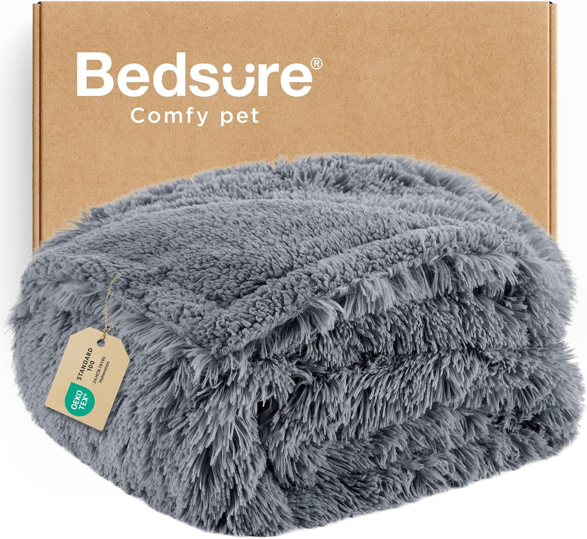 Waterproof Dog Blankets for Large Dogs, Fluffy Faux Fur, 50×60" | Plush Fuzzy Reversible Pet Blankets for Couch and Dog Bed, Soft Calming Throw Cat Blanket Washable, Dog Gift, Tie-dye Grey