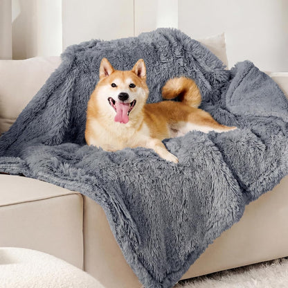 Waterproof Dog Blankets for Large Dogs, Fluffy Faux Fur, 50×60" | Plush Fuzzy Reversible Pet Blankets for Couch and Dog Bed, Soft Calming Throw Cat Blanket Washable, Dog Gift, Tie-dye Grey
