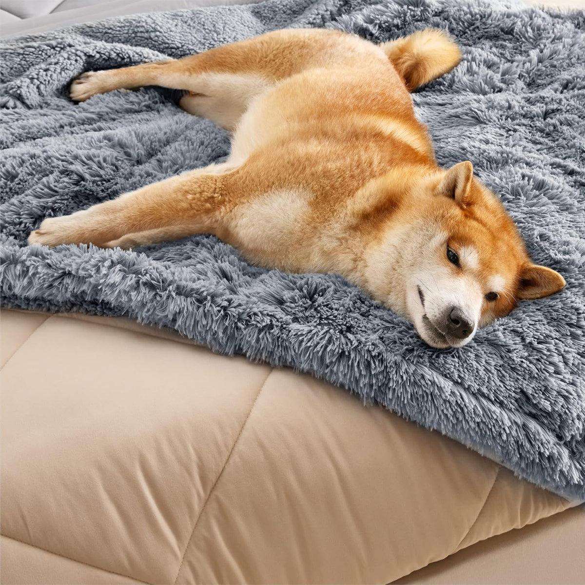 Waterproof Dog Blankets for Large Dogs, Fluffy Faux Fur, 50×60" | Plush Fuzzy Reversible Pet Blankets for Couch and Dog Bed, Soft Calming Throw Cat Blanket Washable, Dog Gift, Tie-dye Grey
