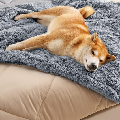 Waterproof Dog Blankets for Large Dogs, Fluffy Faux Fur, 50×60" | Plush Fuzzy Reversible Pet Blankets for Couch and Dog Bed, Soft Calming Throw Cat Blanket Washable, Dog Gift, Tie-dye Grey