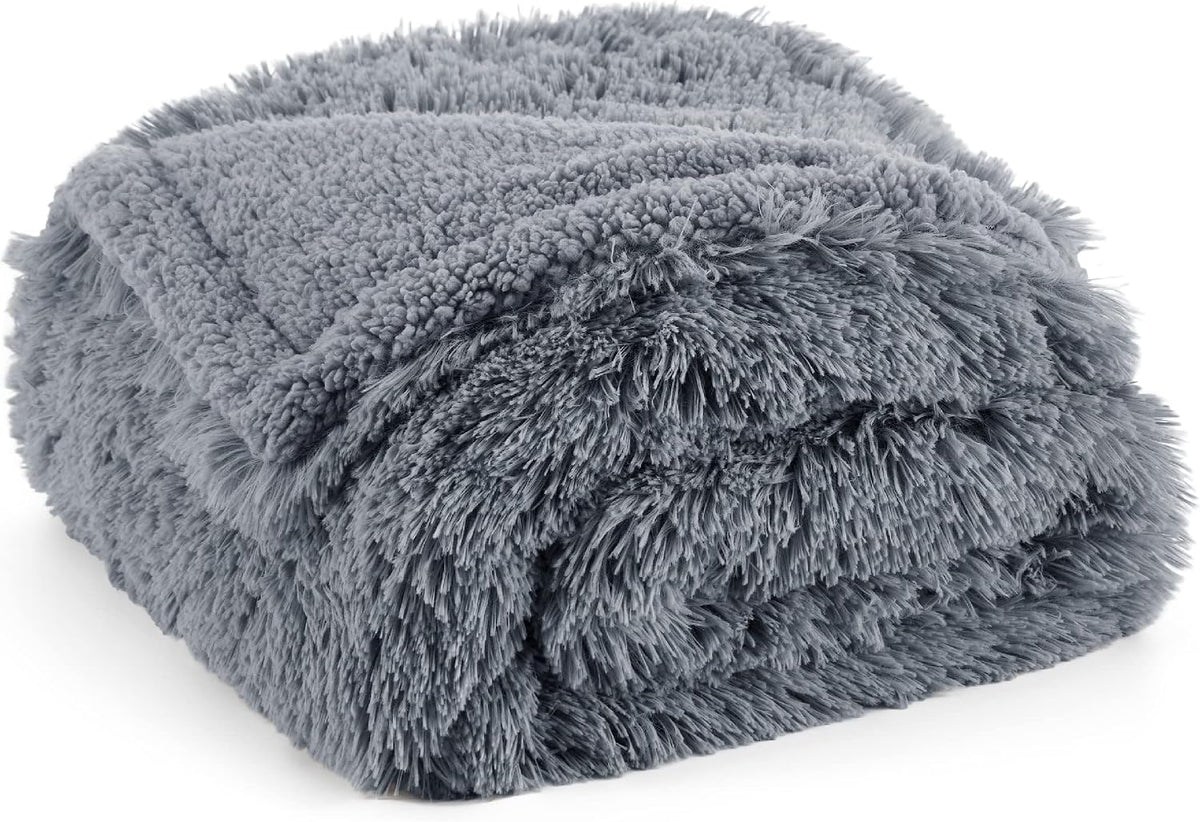 Waterproof Dog Blankets for Large Dogs, Fluffy Faux Fur, 50×60" | Plush Fuzzy Reversible Pet Blankets for Couch and Dog Bed, Soft Calming Throw Cat Blanket Washable, Dog Gift, Tie-dye Grey