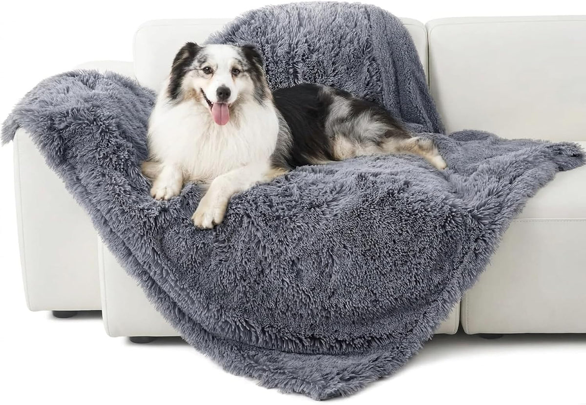 Waterproof Dog Blankets for Large Dogs, Fluffy Faux Fur, 50×60" | Plush Fuzzy Reversible Pet Blankets for Couch and Dog Bed, Soft Calming Throw Cat Blanket Washable, Dog Gift, Tie-dye Grey