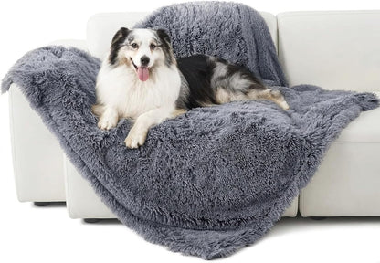 Waterproof Dog Blankets for Large Dogs, Fluffy Faux Fur, 50×60" | Plush Fuzzy Reversible Pet Blankets for Couch and Dog Bed, Soft Calming Throw Cat Blanket Washable, Dog Gift, Tie-dye Grey