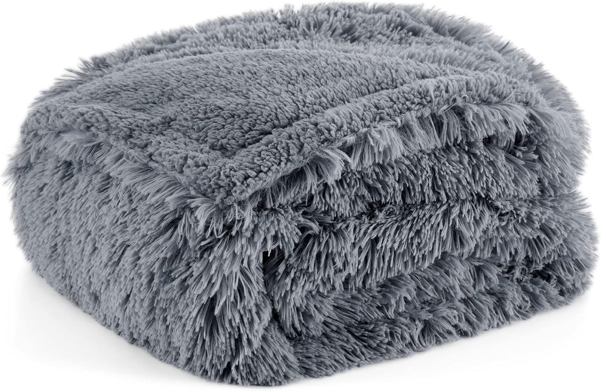 Waterproof Dog Blankets for Large Dogs, Fluffy Faux Fur, 50×60" | Plush Fuzzy Reversible Pet Blankets for Couch and Dog Bed, Soft Calming Throw Cat Blanket Washable, Dog Gift, Tie-dye Grey