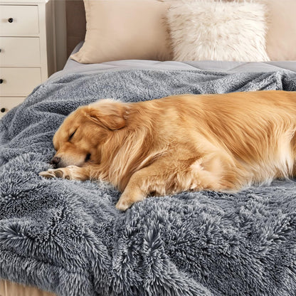 Waterproof Dog Blankets for Large Dogs, Fluffy Faux Fur, 50×60" | Plush Fuzzy Reversible Pet Blankets for Couch and Dog Bed, Soft Calming Throw Cat Blanket Washable, Dog Gift, Tie-dye Grey