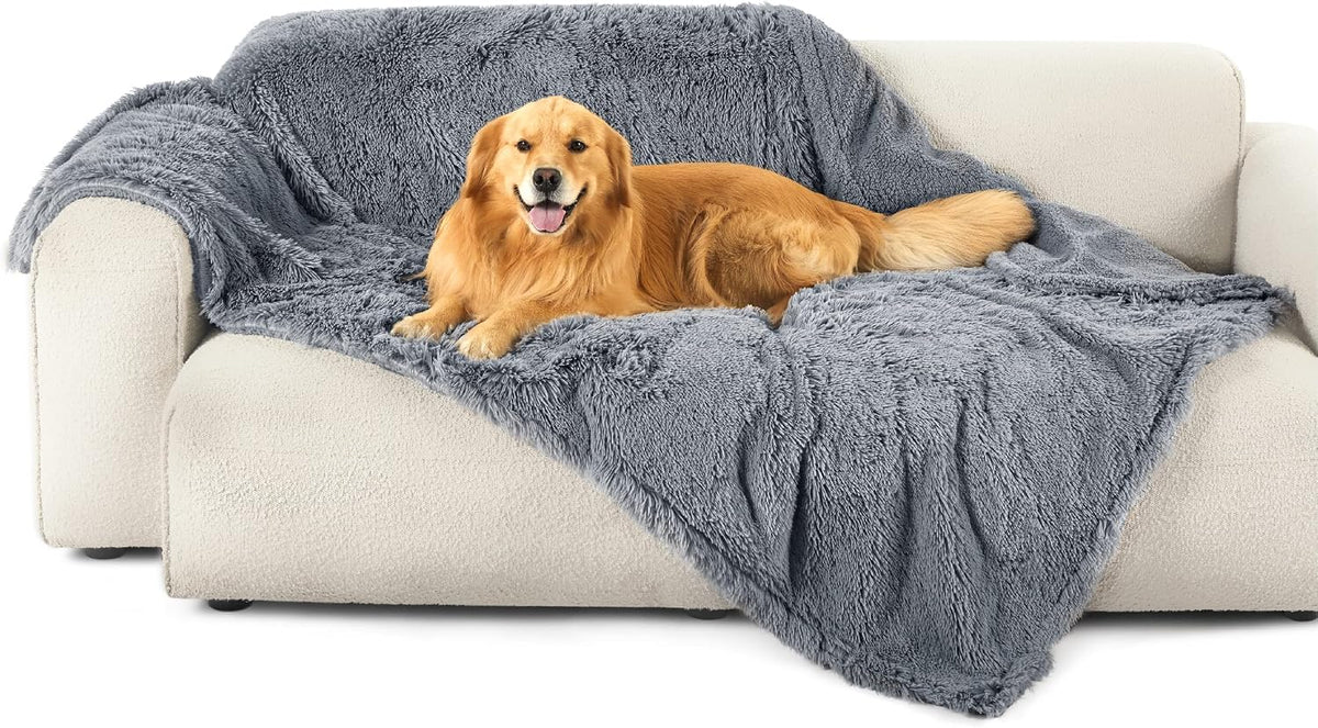 Waterproof Dog Blankets for Large Dogs, Fluffy Faux Fur, 50×60" | Plush Fuzzy Reversible Pet Blankets for Couch and Dog Bed, Soft Calming Throw Cat Blanket Washable, Dog Gift, Tie-dye Grey