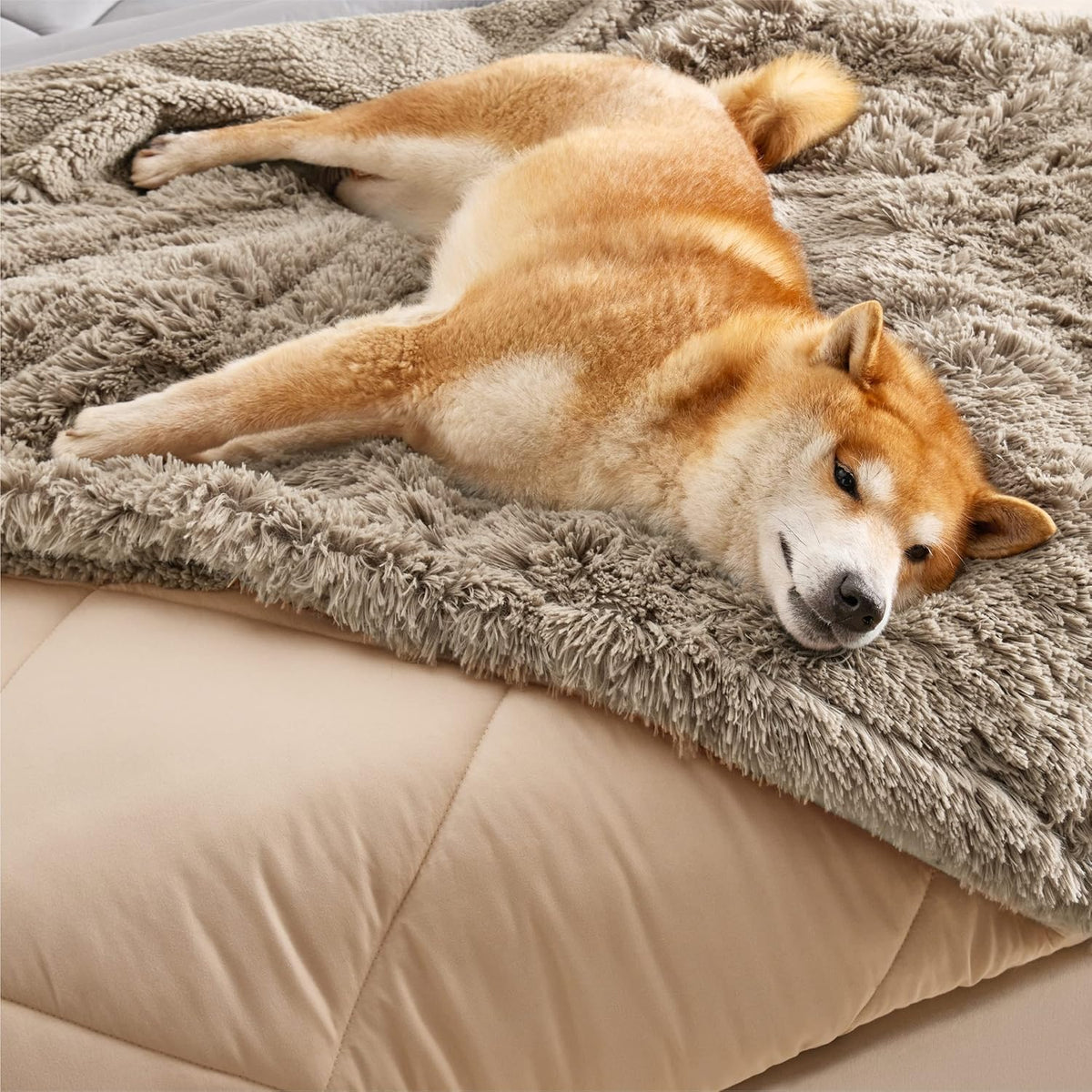 Waterproof Dog Blankets for Large Dogs, Fluffy Faux Fur, 50×60" | Plush Fuzzy Reversible Pet Blankets for Couch and Dog Bed, Soft Calming Throw Cat Blanket Washable, Dog Gift, Tie-dye Grey