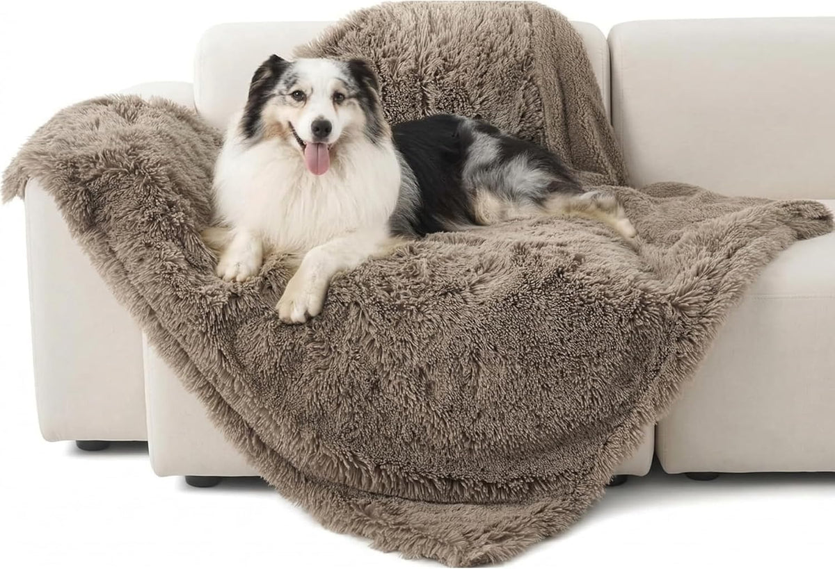 Waterproof Dog Blankets for Large Dogs, Fluffy Faux Fur, 50×60" | Plush Fuzzy Reversible Pet Blankets for Couch and Dog Bed, Soft Calming Throw Cat Blanket Washable, Dog Gift, Tie-dye Grey