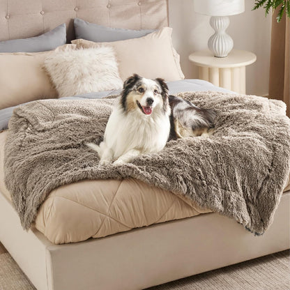 Waterproof Dog Blankets for Large Dogs, Fluffy Faux Fur, 50×60" | Plush Fuzzy Reversible Pet Blankets for Couch and Dog Bed, Soft Calming Throw Cat Blanket Washable, Dog Gift, Tie-dye Grey