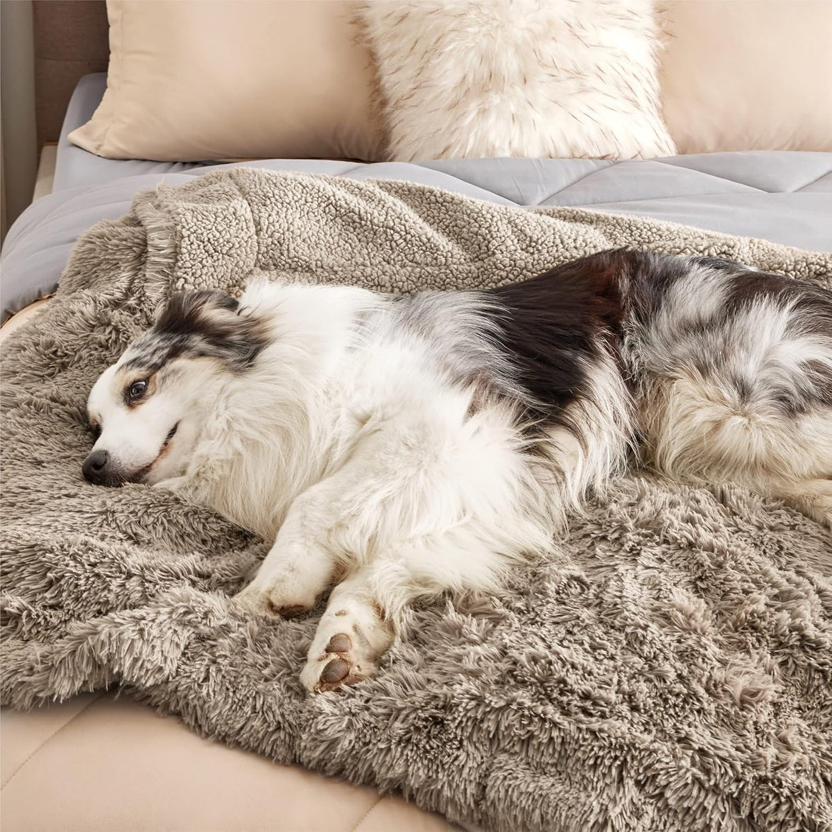 Waterproof Dog Blankets for Large Dogs, Fluffy Faux Fur, 50×60" | Plush Fuzzy Reversible Pet Blankets for Couch and Dog Bed, Soft Calming Throw Cat Blanket Washable, Dog Gift, Tie-dye Grey