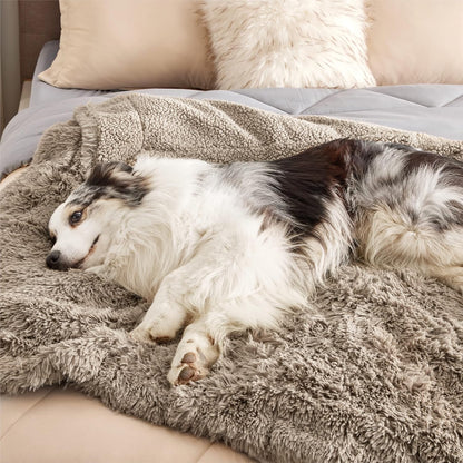 Waterproof Dog Blankets for Large Dogs, Fluffy Faux Fur, 50×60" | Plush Fuzzy Reversible Pet Blankets for Couch and Dog Bed, Soft Calming Throw Cat Blanket Washable, Dog Gift, Tie-dye Grey