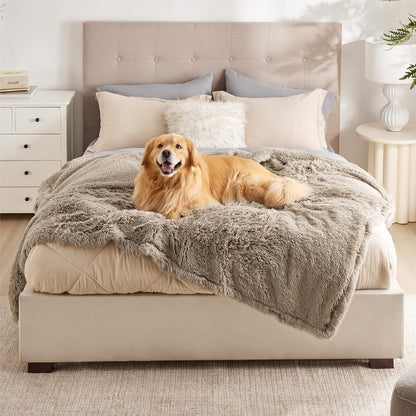 Waterproof Dog Blankets for Large Dogs, Fluffy Faux Fur, 50×60" | Plush Fuzzy Reversible Pet Blankets for Couch and Dog Bed, Soft Calming Throw Cat Blanket Washable, Dog Gift, Tie-dye Grey
