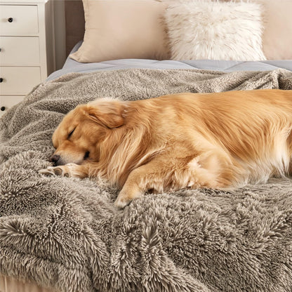 Waterproof Dog Blankets for Large Dogs, Fluffy Faux Fur, 50×60" | Plush Fuzzy Reversible Pet Blankets for Couch and Dog Bed, Soft Calming Throw Cat Blanket Washable, Dog Gift, Tie-dye Grey