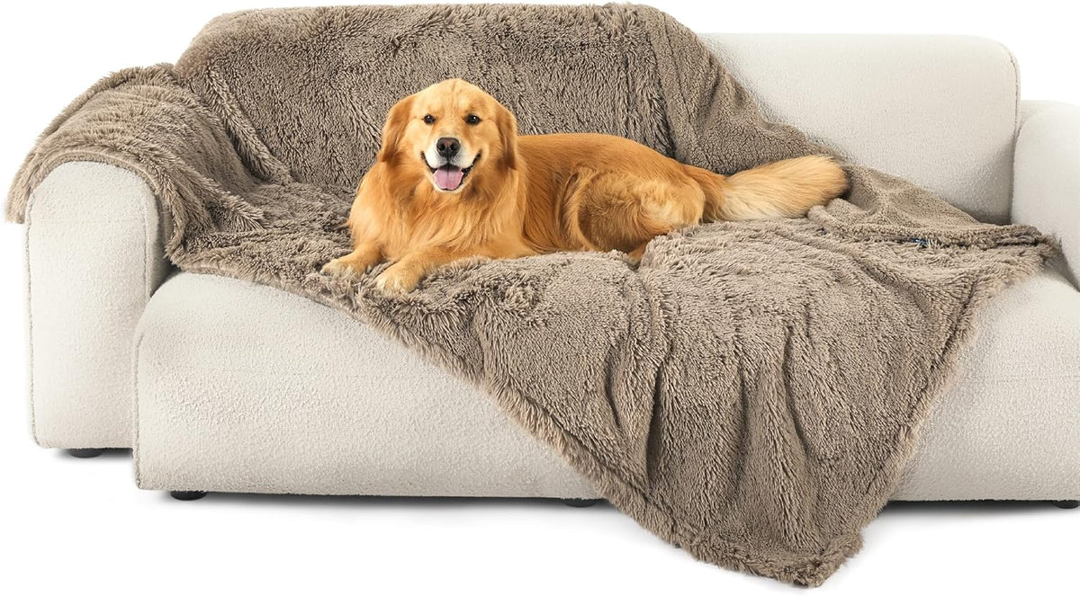 Waterproof Dog Blankets for Large Dogs, Fluffy Faux Fur, 50×60" | Plush Fuzzy Reversible Pet Blankets for Couch and Dog Bed, Soft Calming Throw Cat Blanket Washable, Dog Gift, Tie-dye Grey
