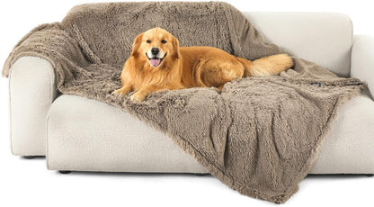 Waterproof Dog Blankets for Large Dogs, Fluffy Faux Fur, 50×60" | Plush Fuzzy Reversible Pet Blankets for Couch and Dog Bed, Soft Calming Throw Cat Blanket Washable, Dog Gift, Tie-dye Grey